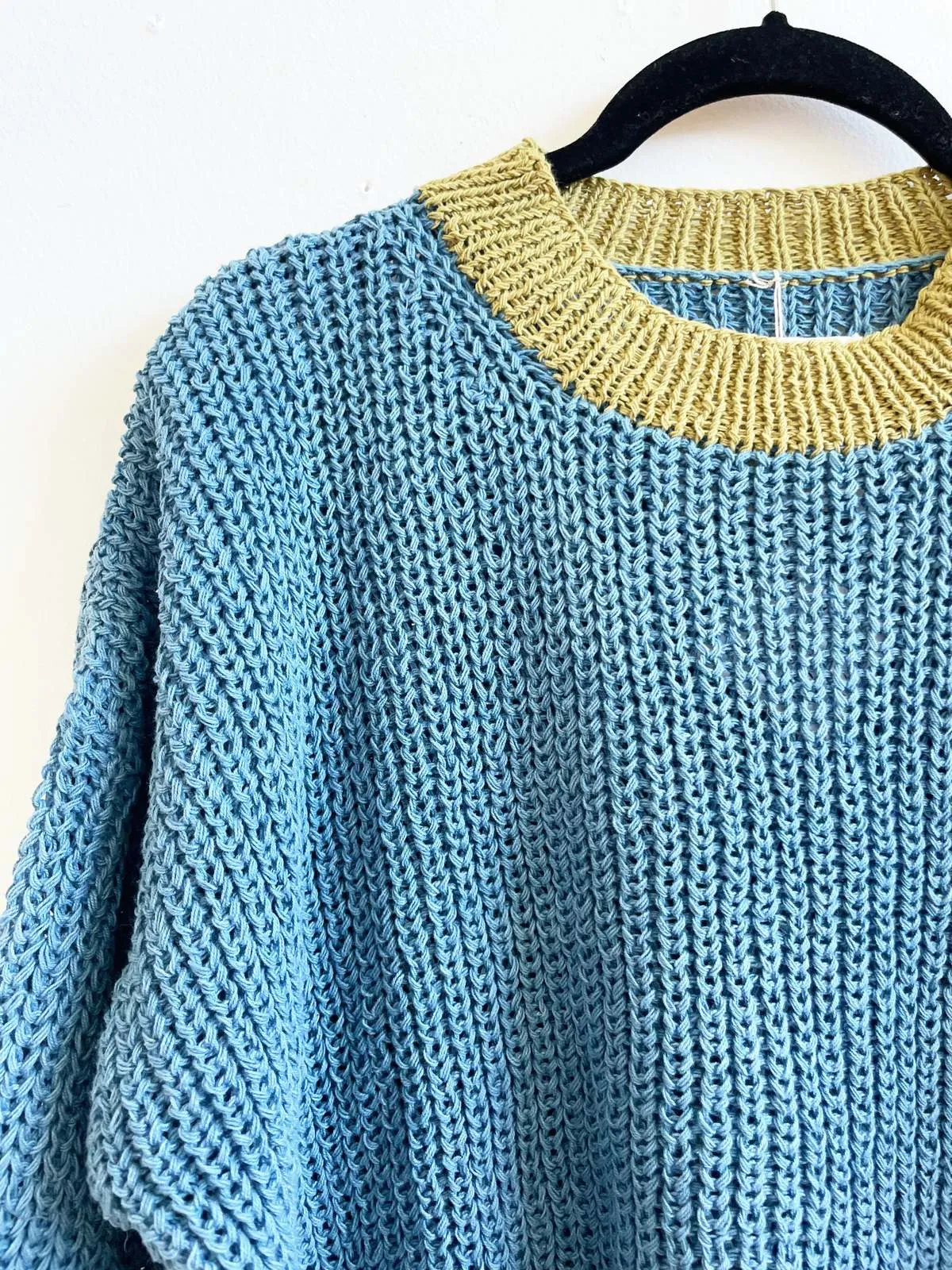 Hand-Knit Chunky Sweater with Natural Dyes - Blue and Green Color