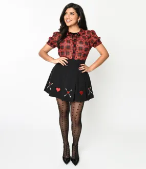 Hell Bunny Black Embroidered Heart Border Amy Fit Flare Skirt