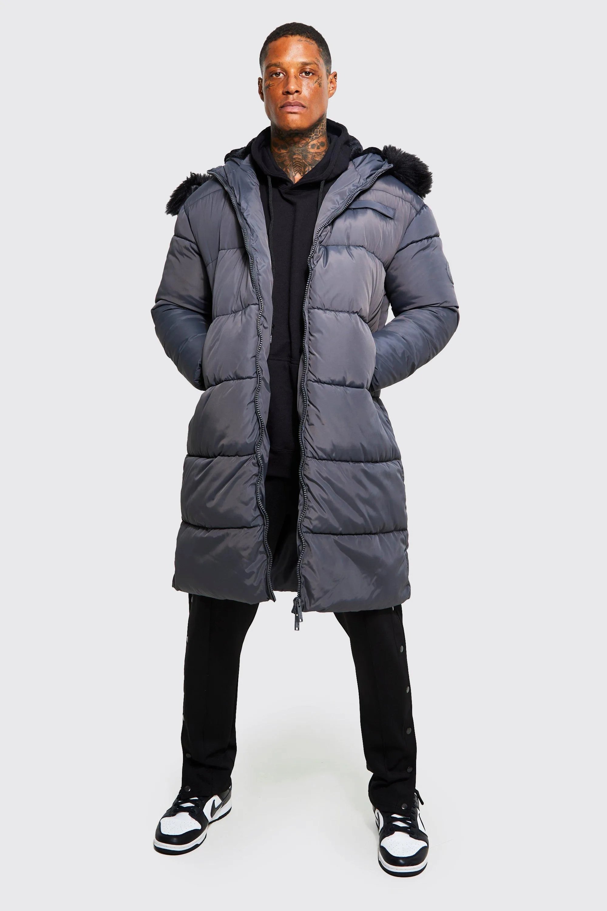 Hooded Parka with Faux Fur Trim