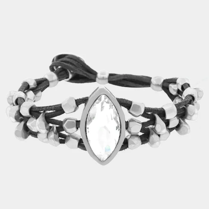 Crystal Accented Suede Chunky Metal Bead Bracelet