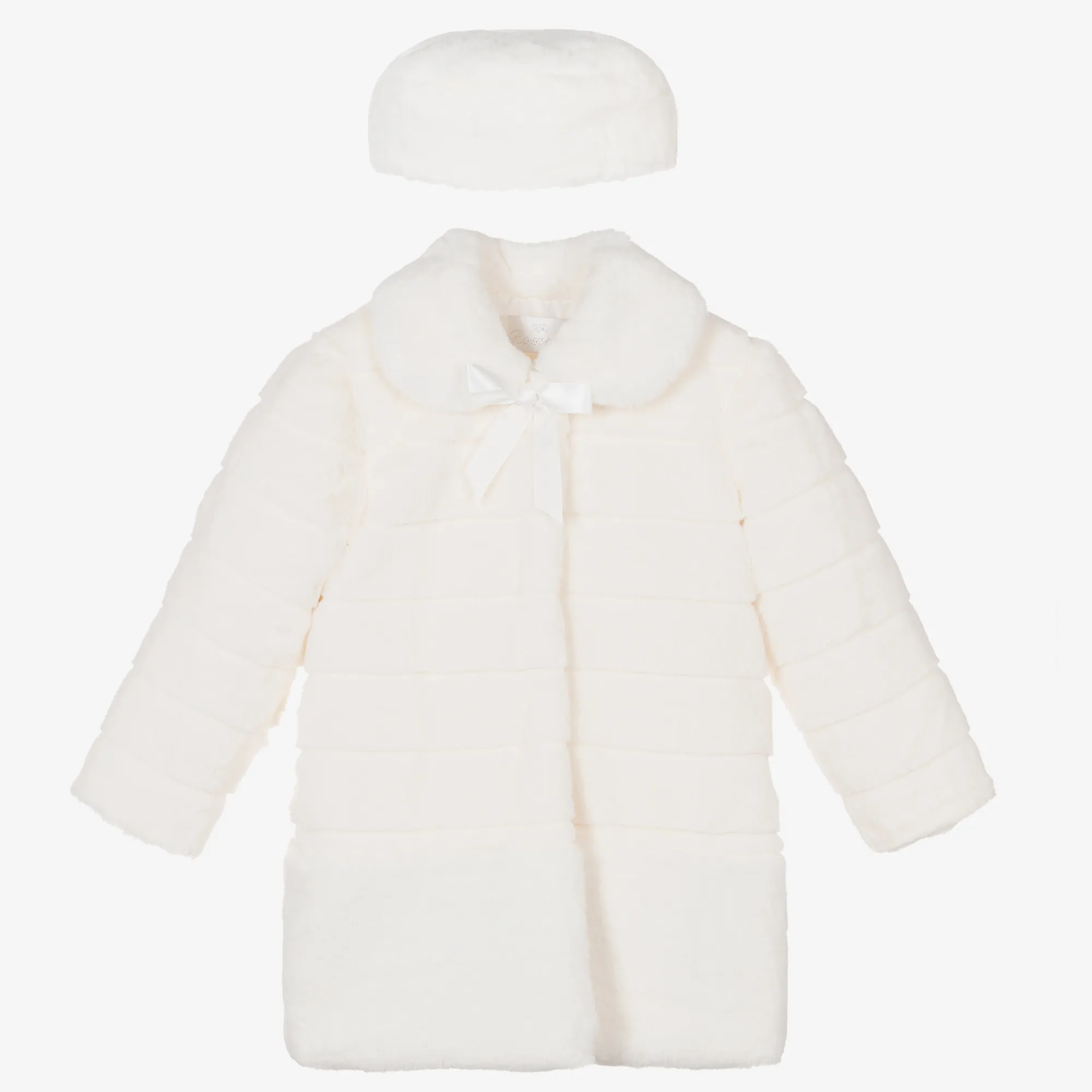 Ivory Faux Fur Coat and Hat Set for Girls