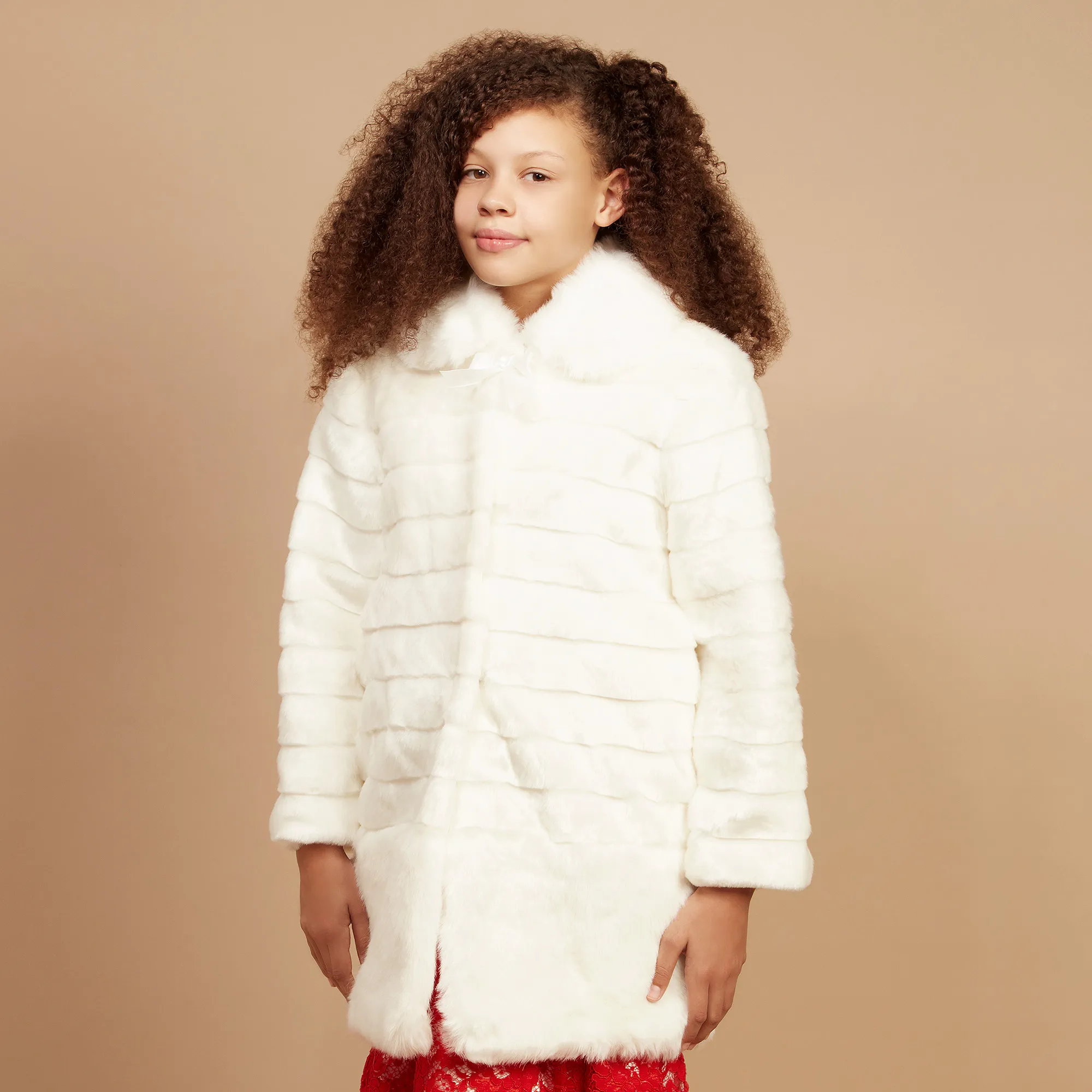 Ivory Faux Fur Coat and Hat Set for Girls