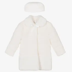 Ivory Faux Fur Coat and Hat Set for Girls