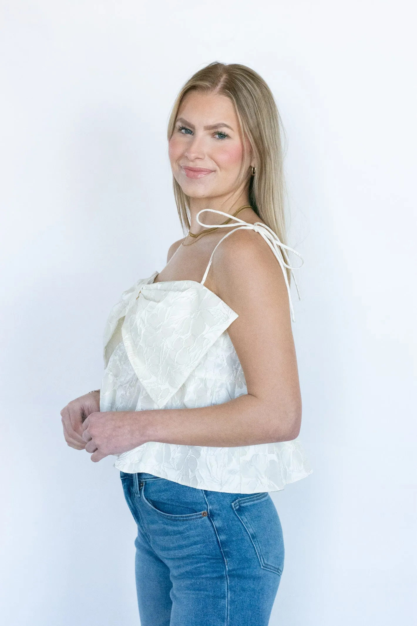 Ivory Bow Detail Top