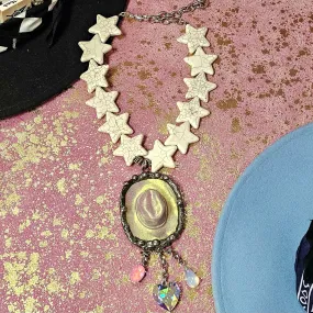 JCoon Iridescent Cowboy Hat - White Star Statement Necklace