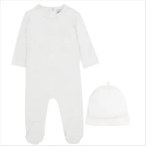 White Twill Tape Stretchie and Beanie by Kipp Baby