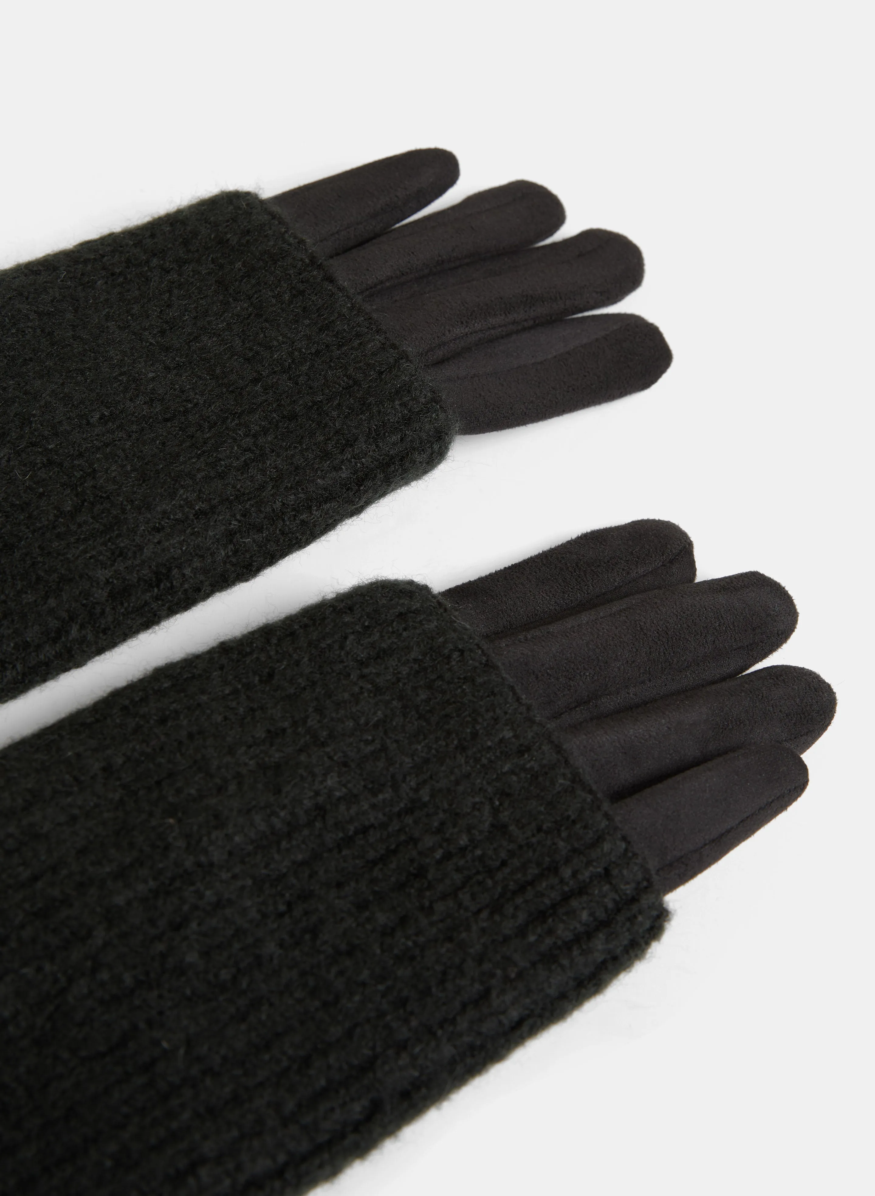 Knit Detail Faux Suede Gloves