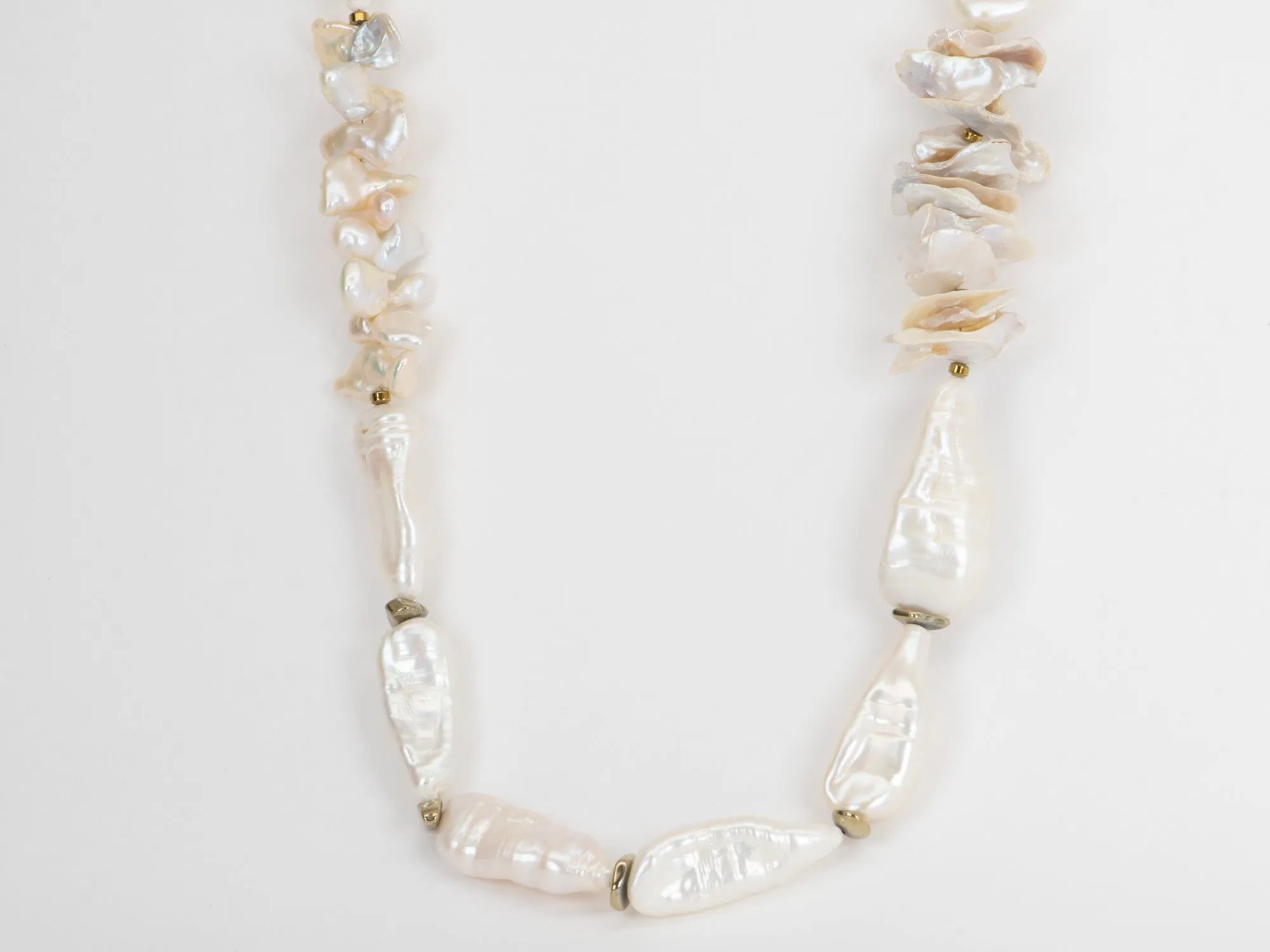 Large Chunky Baroque and Petal Pearl Designer Necklace R4330