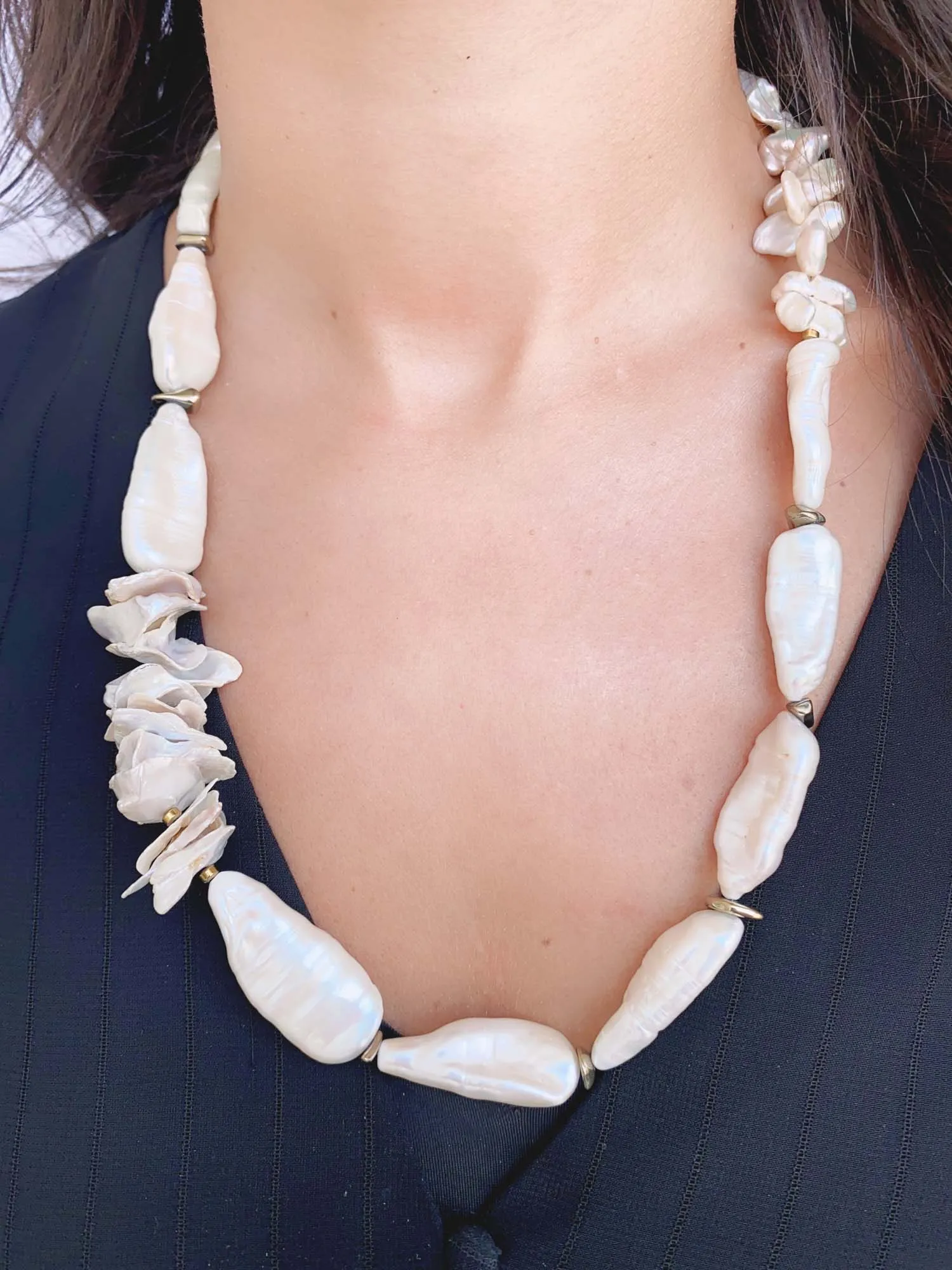 Large Chunky Baroque and Petal Pearl Designer Necklace R4330