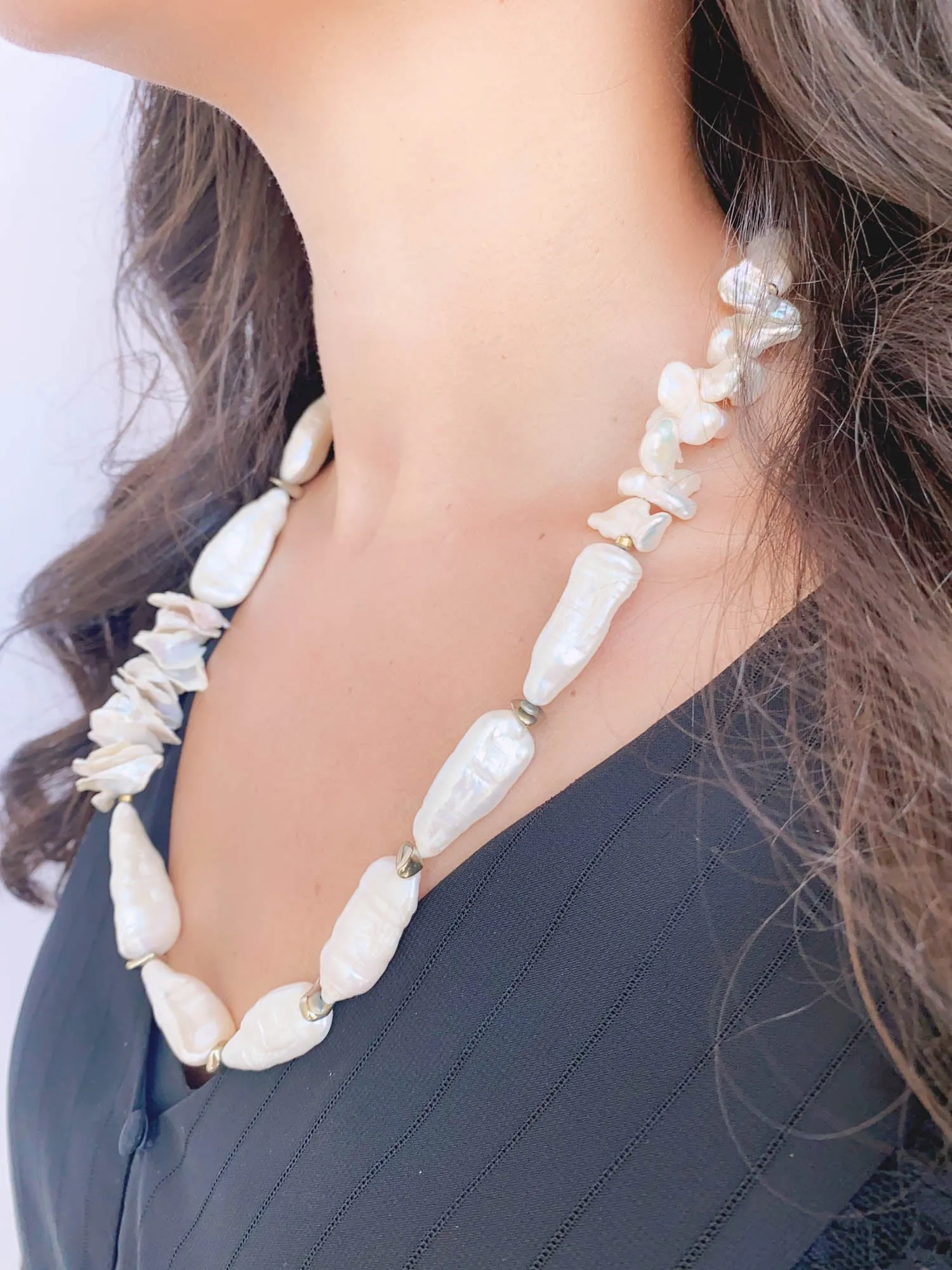 Large Chunky Baroque and Petal Pearl Designer Necklace R4330