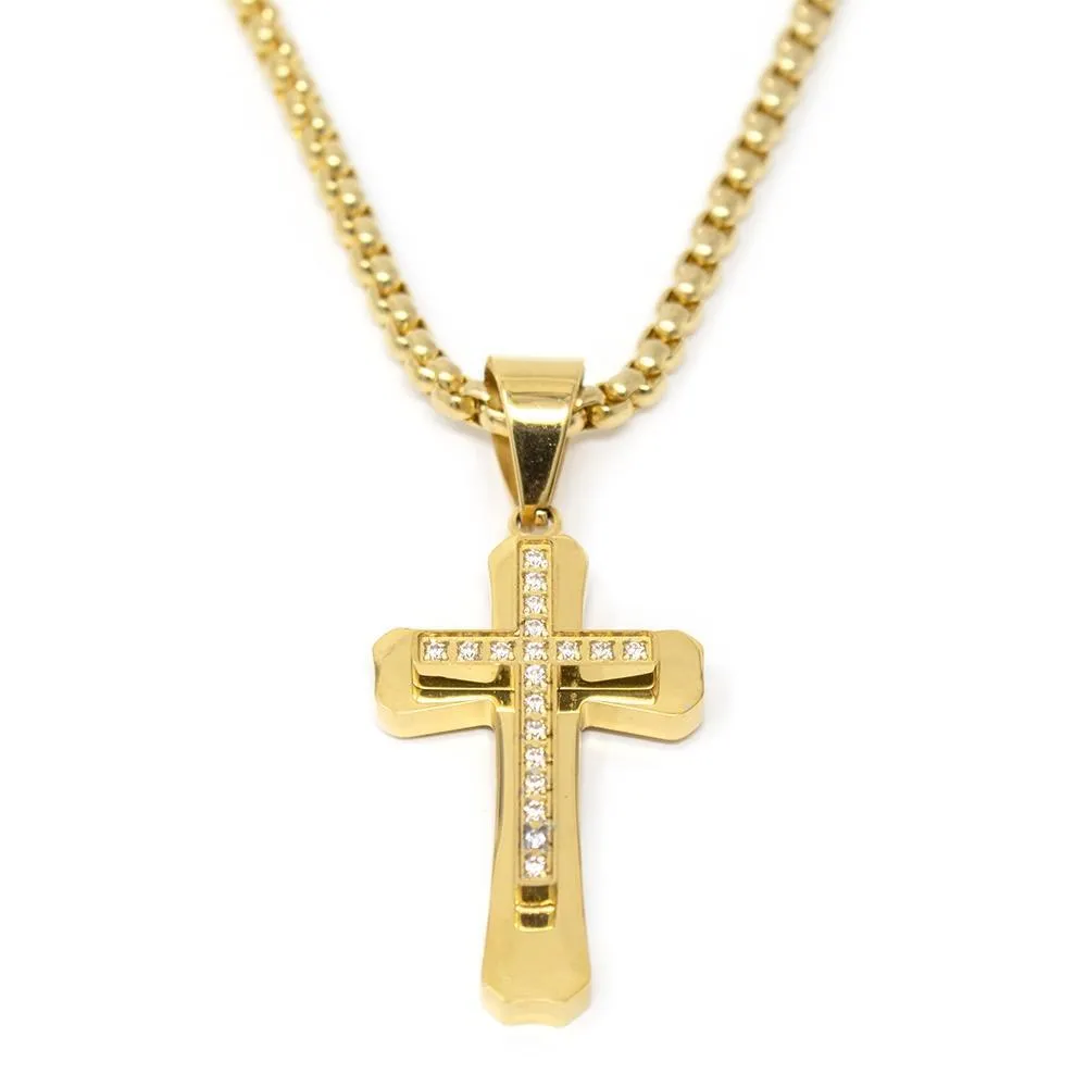 Large Gold Plated CZ Cross Pendant