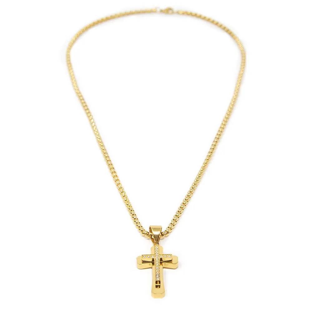 Large Gold Plated CZ Cross Pendant