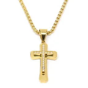 Large Gold Plated CZ Cross Pendant