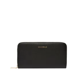 Large Metallic Soft Leather Wallet in Noir