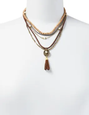 Layered Leather & Beads Necklace