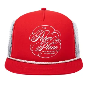 Paper Planes Script Mesh Trucker Snapback Coral Red