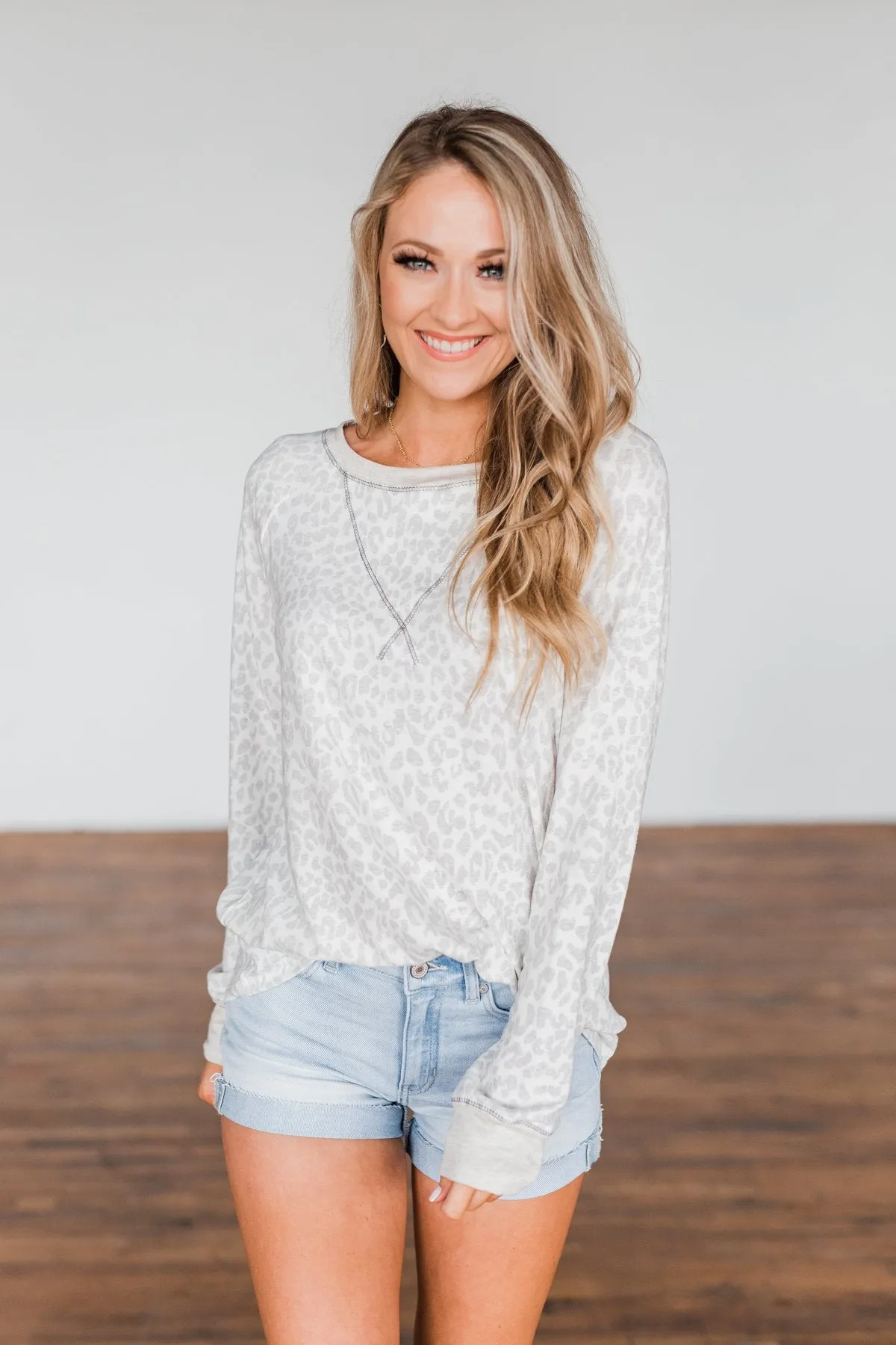 Ivory Leopard Print Long Sleeve Top for Women