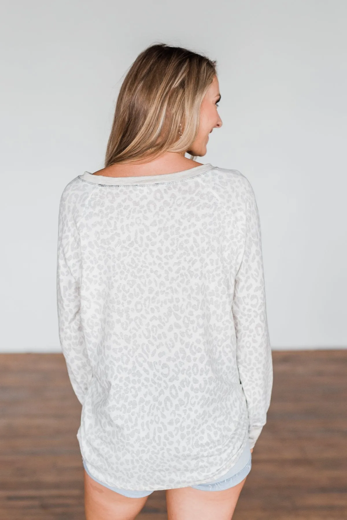 Ivory Leopard Print Long Sleeve Top for Women