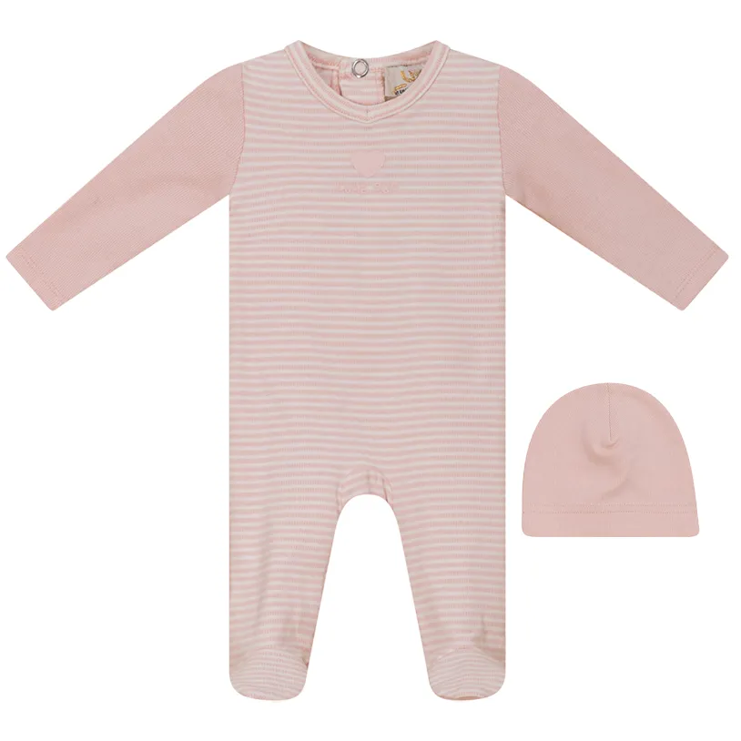 Light Pink 2 Tone Striped Stretchie and Beanie by Lux