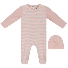 Light Pink 2 Tone Striped Stretchie and Beanie by Lux