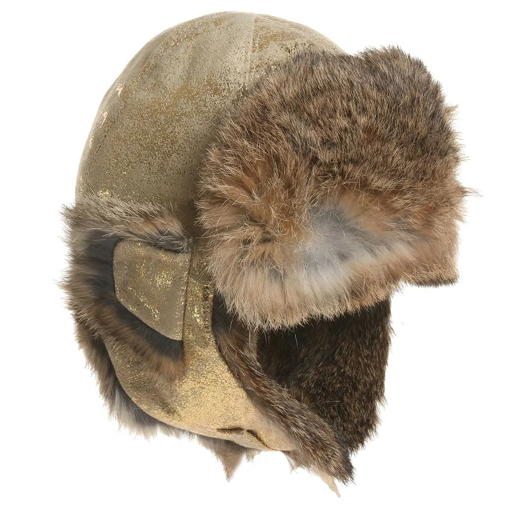 Luxurious Gold Leather and Fur Cap