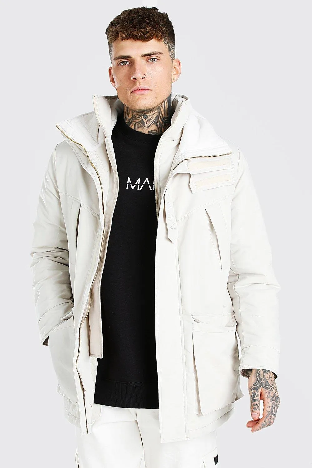 MAN Branded Funnel Neck Ski Jacket boohooMAN UK