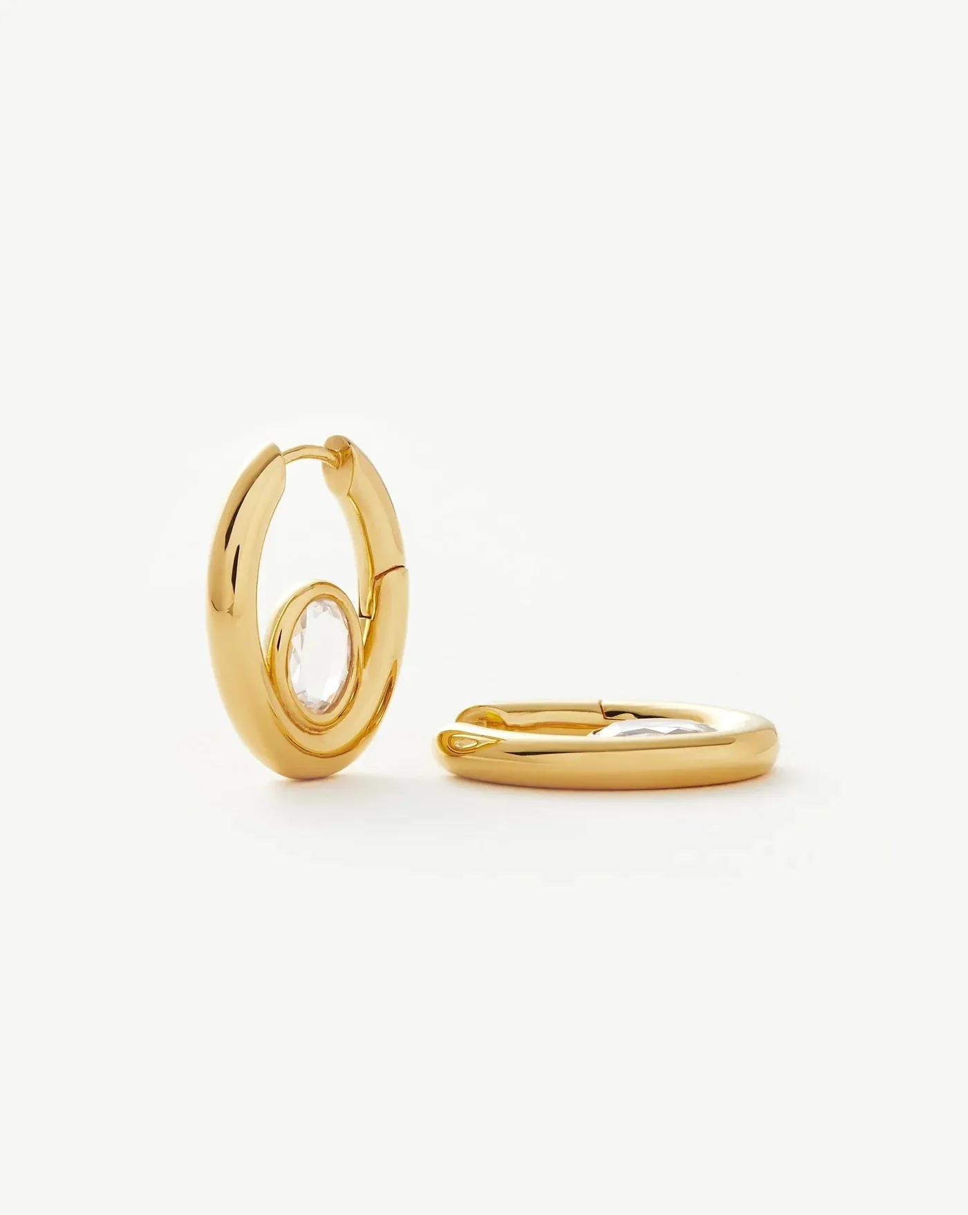 Oval Stone Medium Hoop Earrings