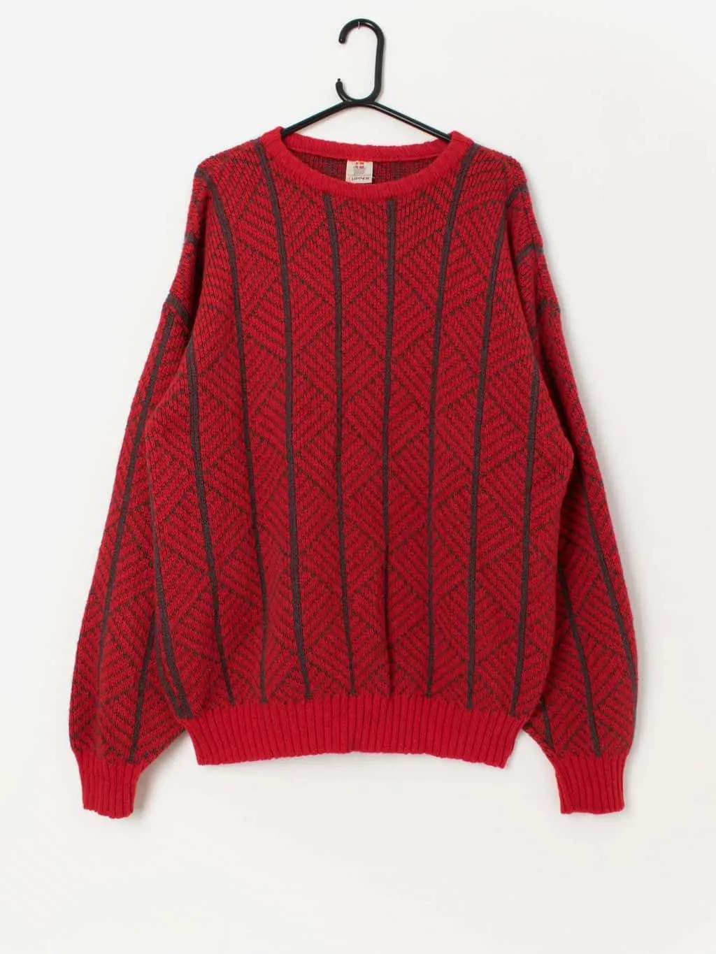 Men's Vintage Clipper Scandinavian Wool Sweater in Bright Red, Made in Denmark - XL