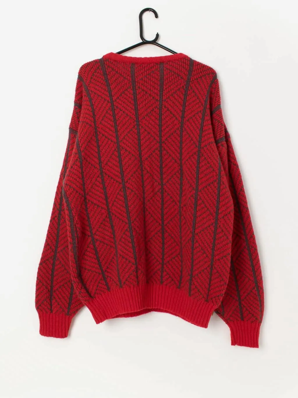 Men's Vintage Clipper Scandinavian Wool Sweater in Bright Red, Made in Denmark - XL