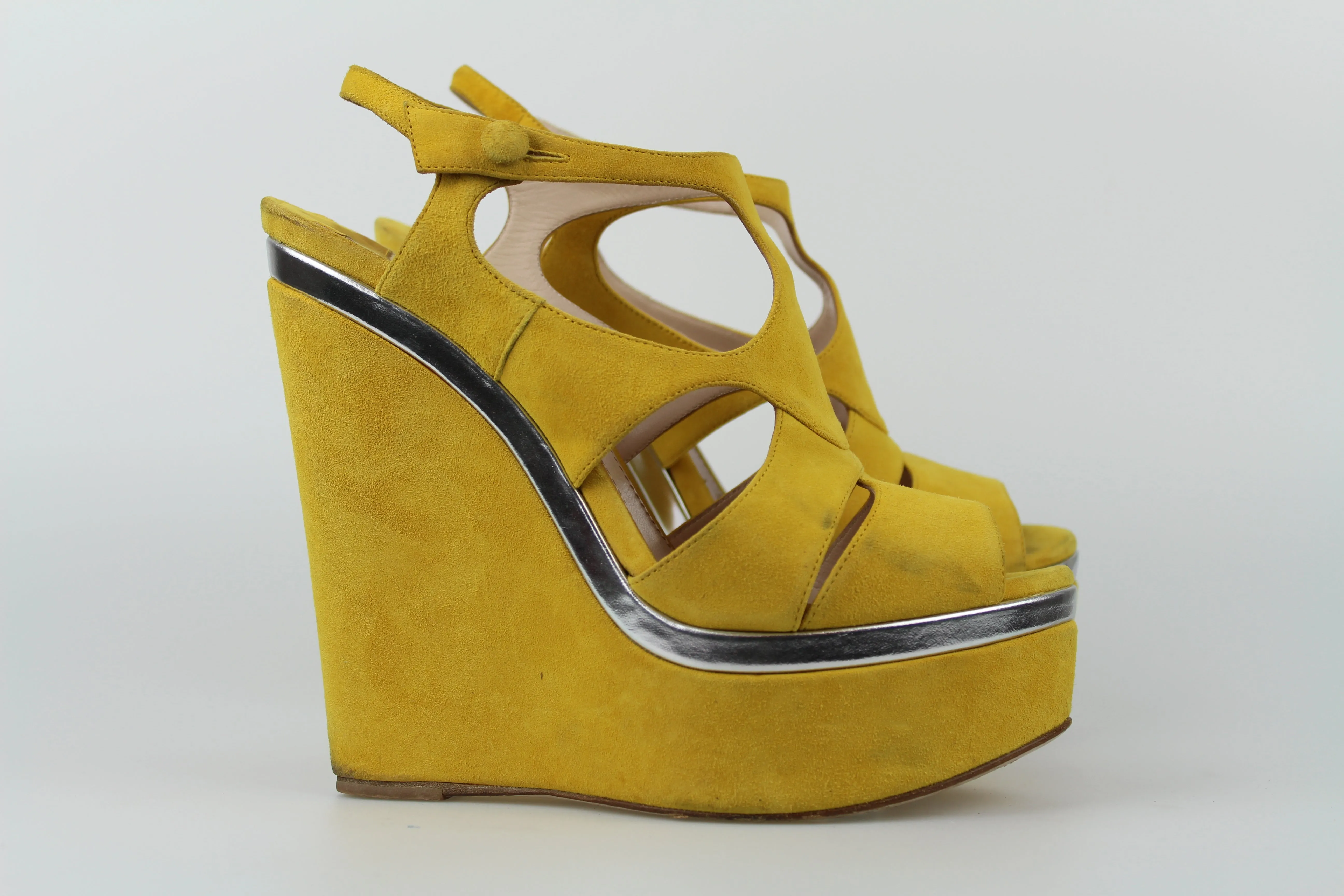 Miu Miu Yellow Suede Zeppe, Size 38