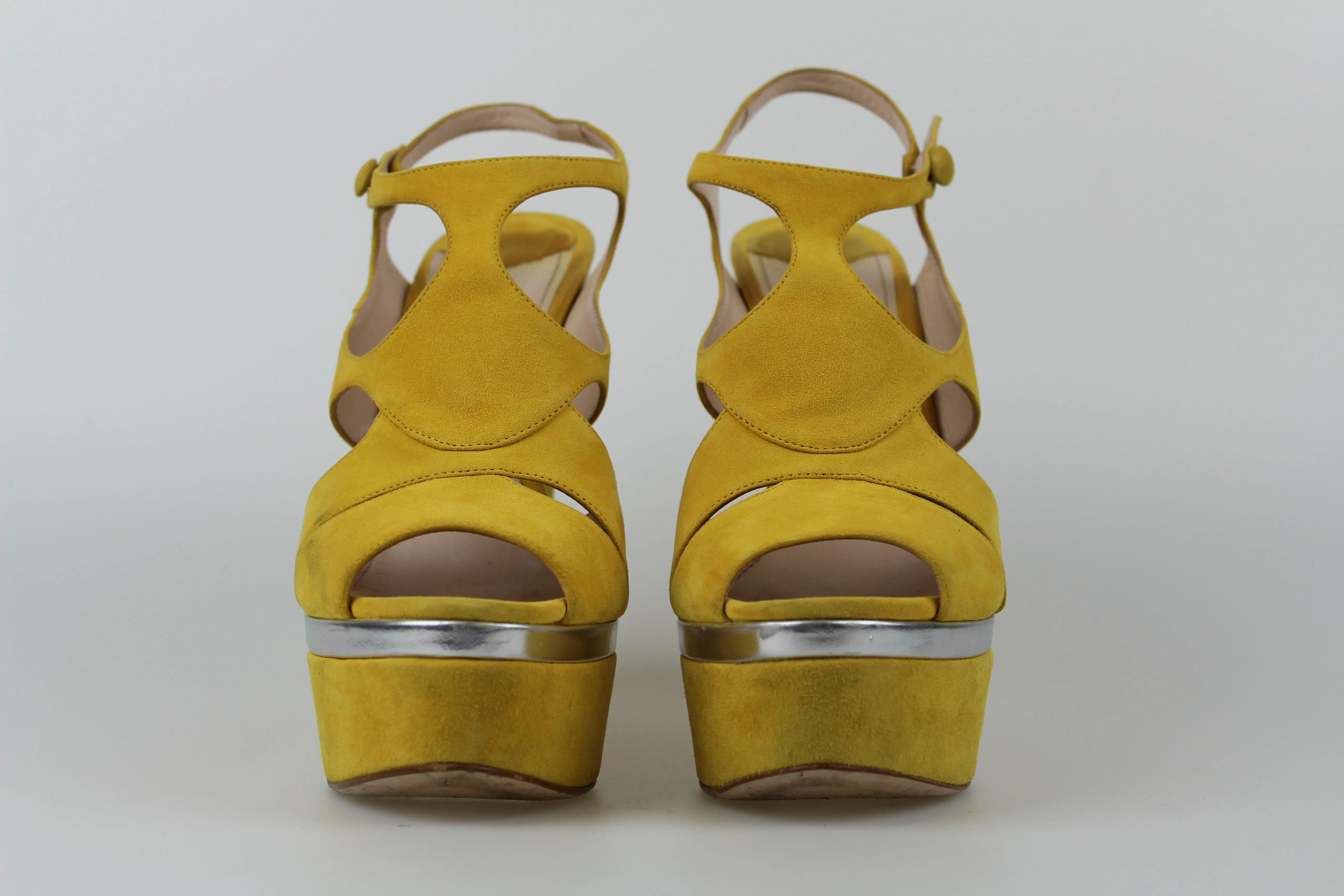 Miu Miu Yellow Suede Zeppe, Size 38