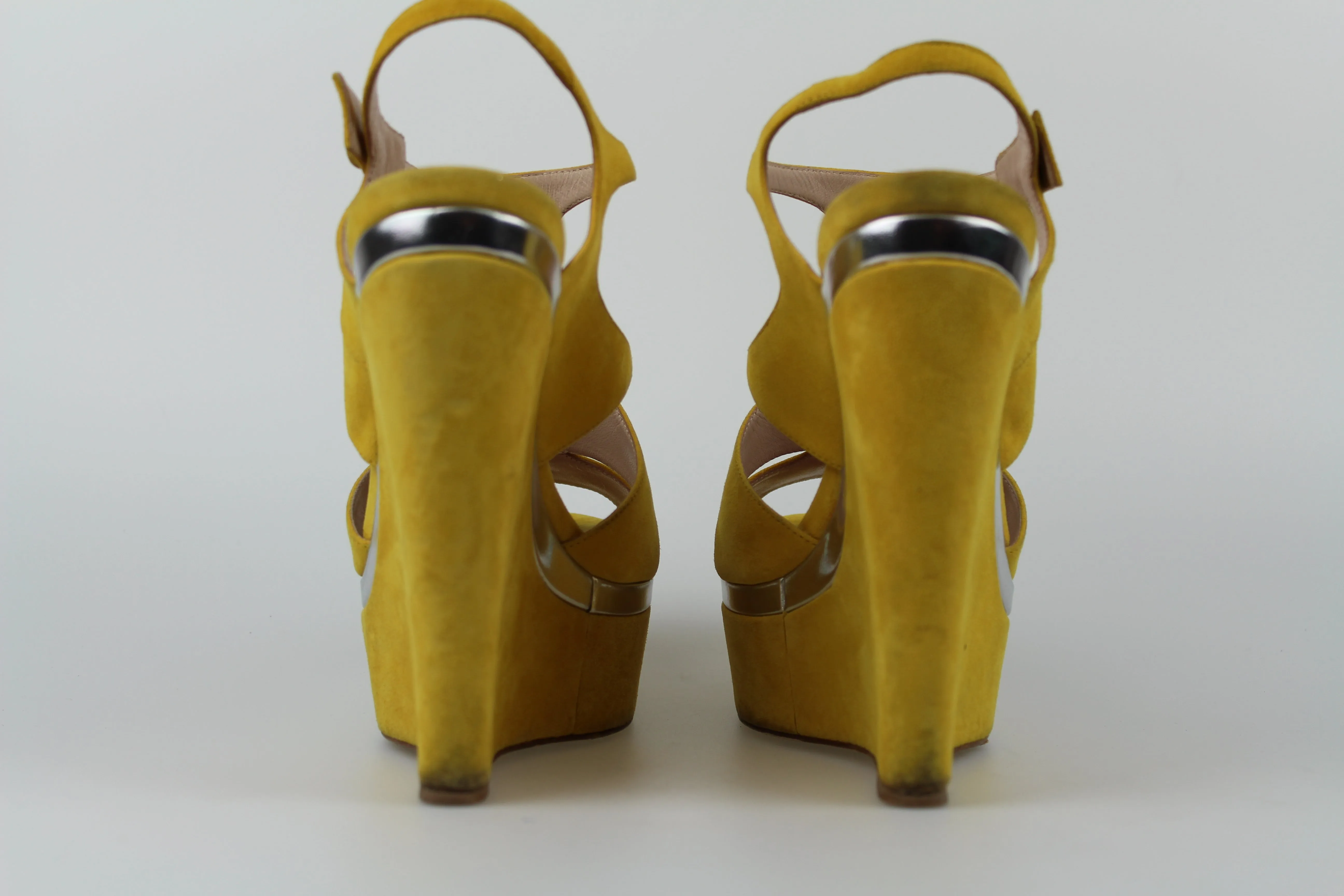 Miu Miu Yellow Suede Zeppe, Size 38