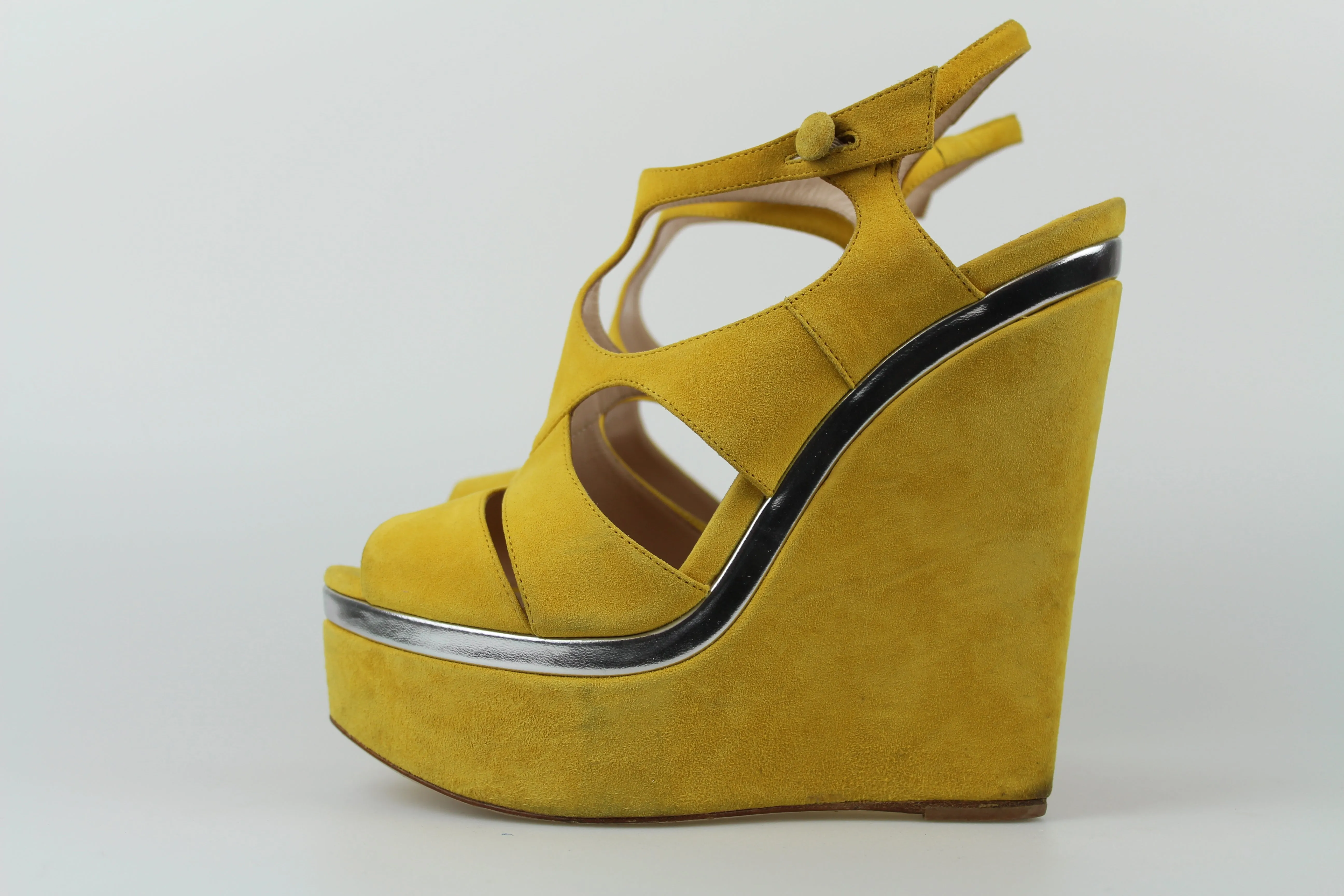 Miu Miu Yellow Suede Zeppe, Size 38