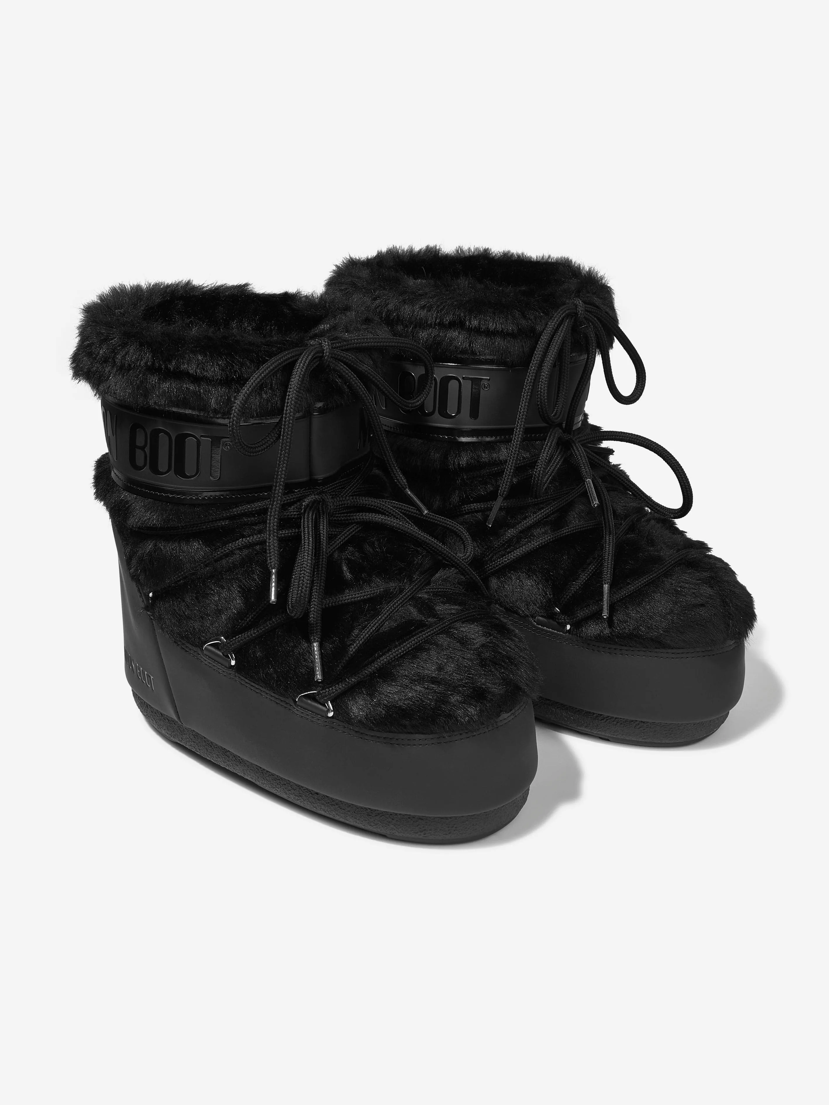 Moon Boot Kids Icon Low Faux Fur Snow Boots Black