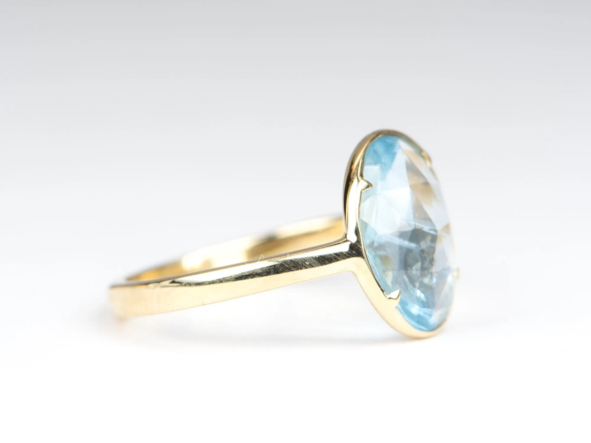 Stacking Ring with Moss Aquamarine in 14K Gold