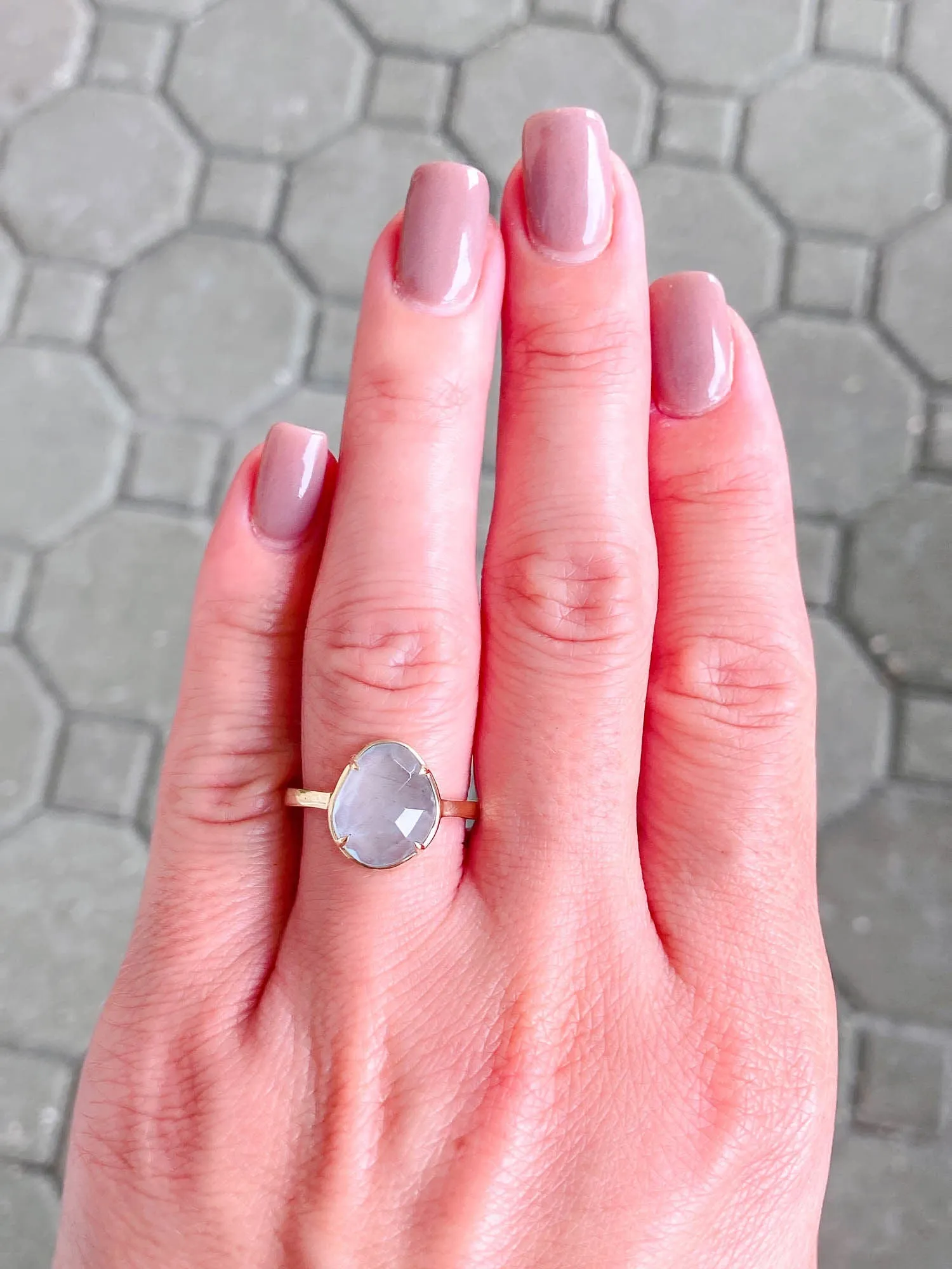 Stacking Ring with Moss Aquamarine in 14K Gold