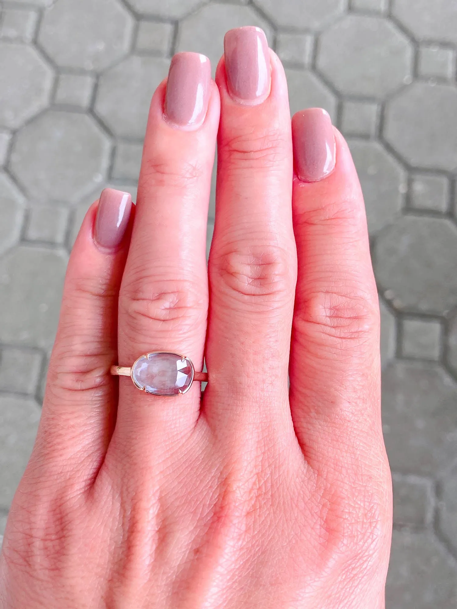 Stacking Ring with Moss Aquamarine in 14K Gold