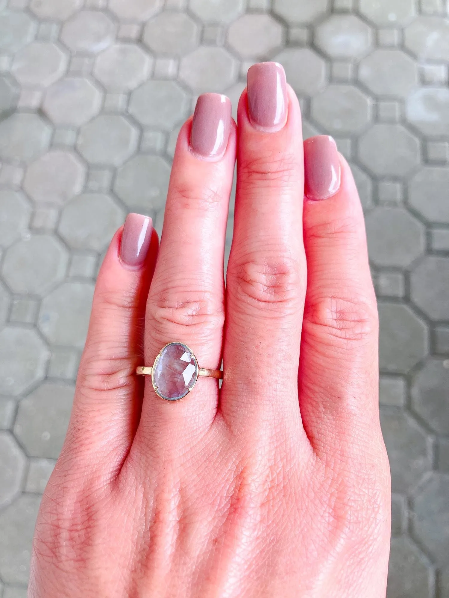 Stacking Ring with Moss Aquamarine in 14K Gold