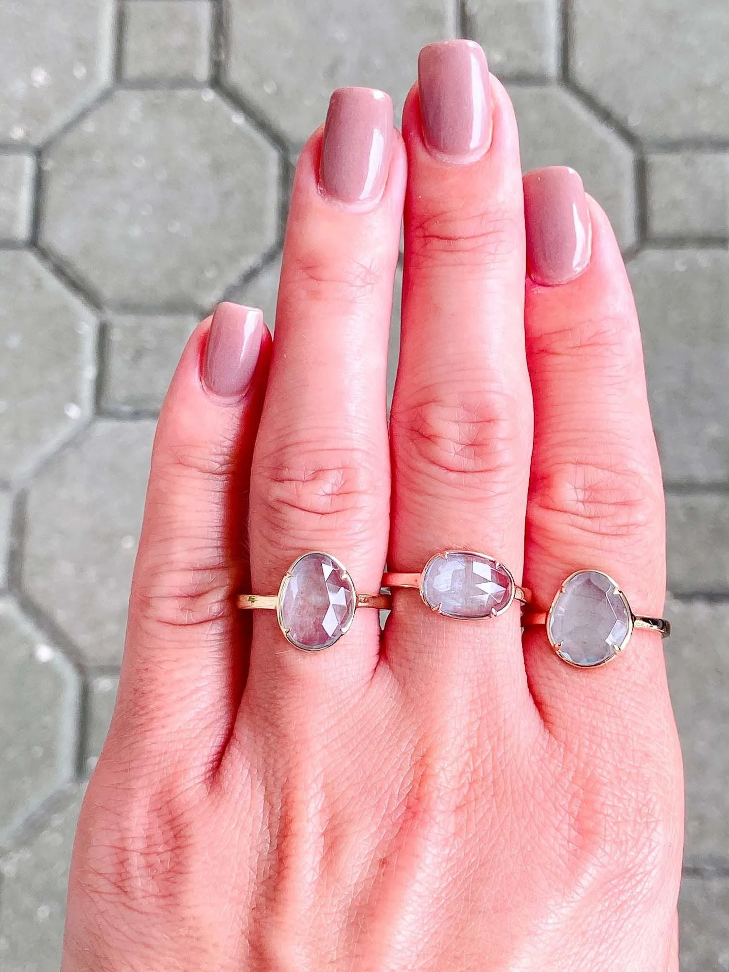 Stacking Ring with Moss Aquamarine in 14K Gold