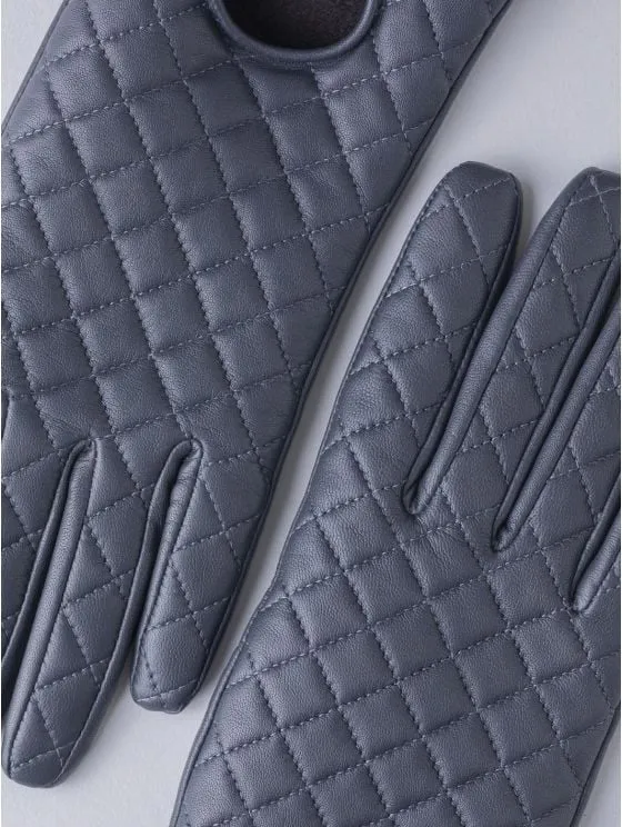 Navy Leather Quilted Gloves