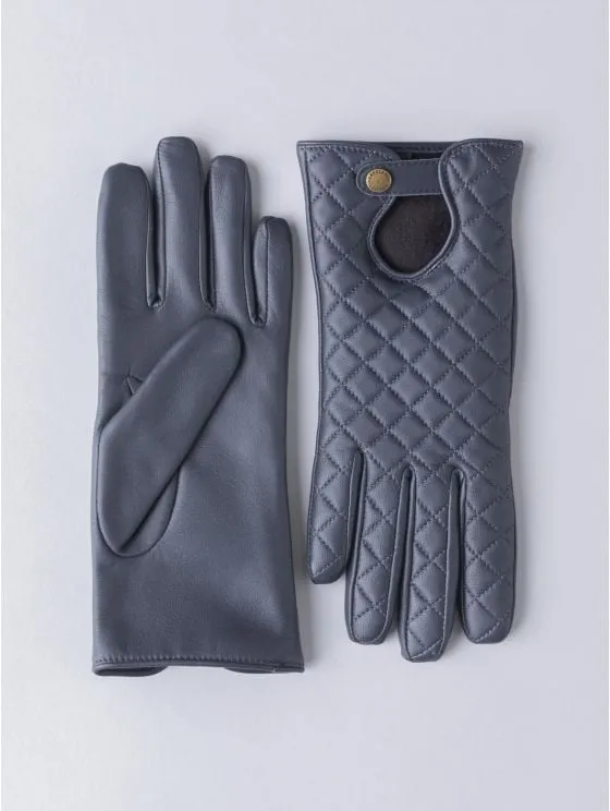 Navy Leather Quilted Gloves