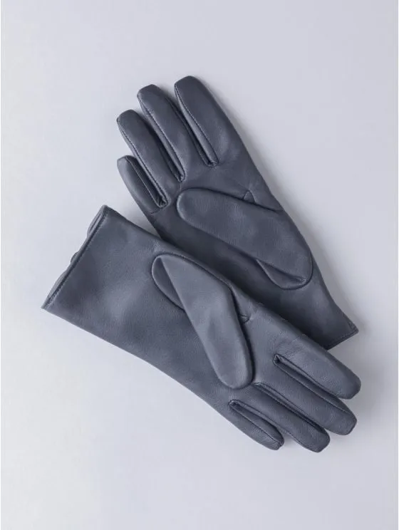 Navy Leather Quilted Gloves