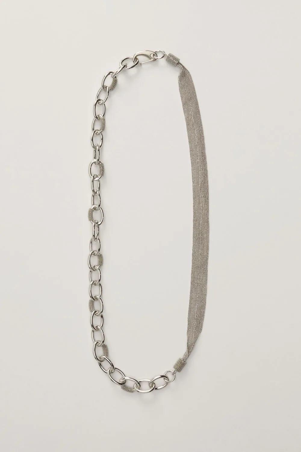 Ribbon and Chain Necklace in Nickel