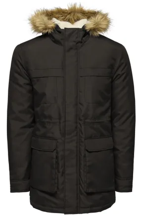 Only and Sons John Padded Hooded Parka Jacket in Black