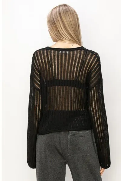 HYFVE Ribbed Openwork Long Sleeve Knit Top