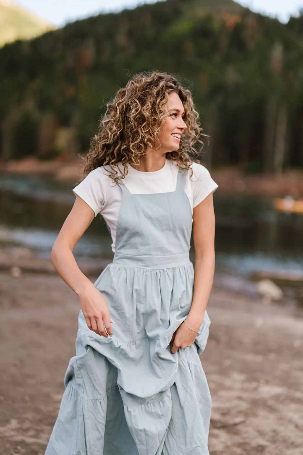 Overall Dress in Dusty Blue