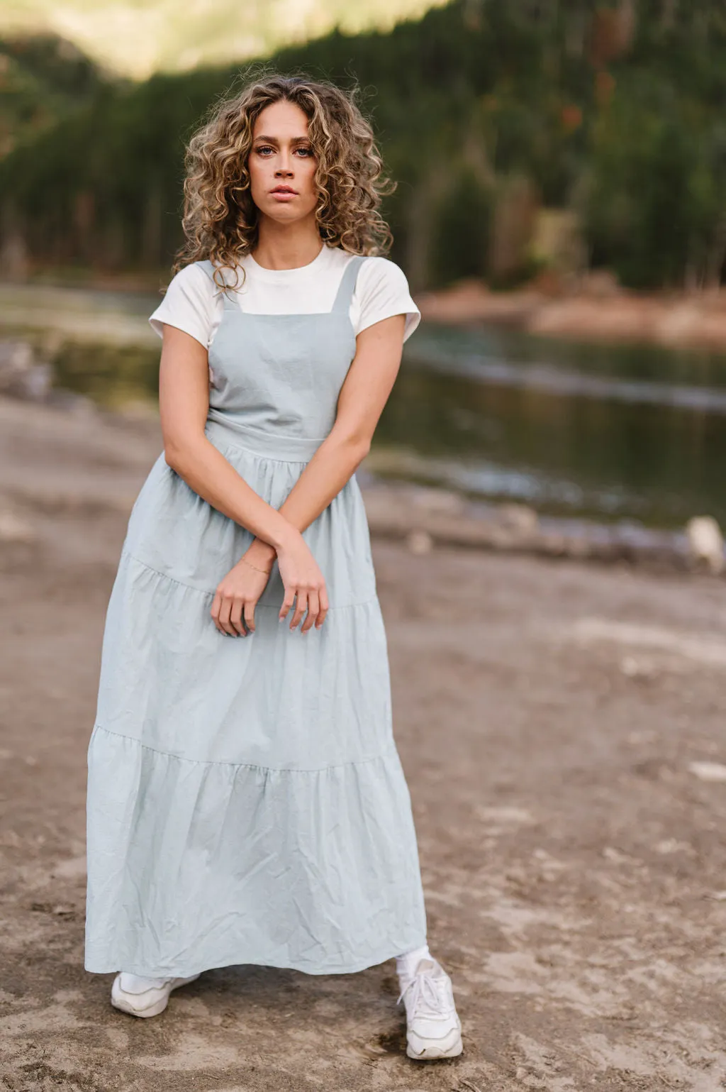 Overall Dress in Dusty Blue