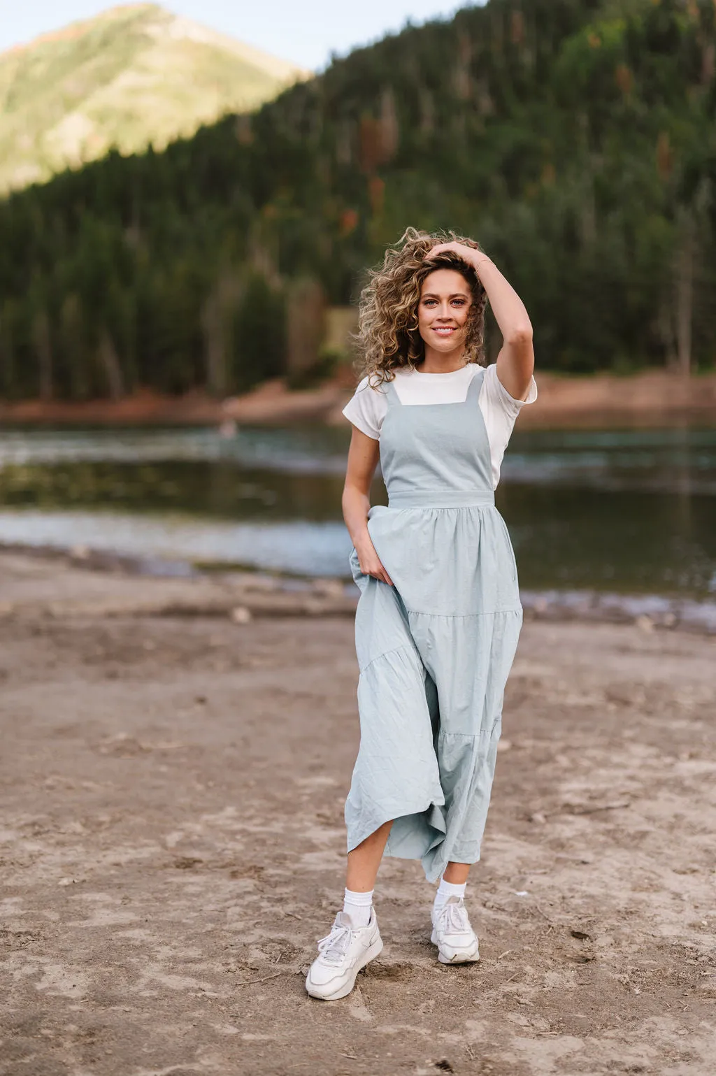 Overall Dress in Dusty Blue