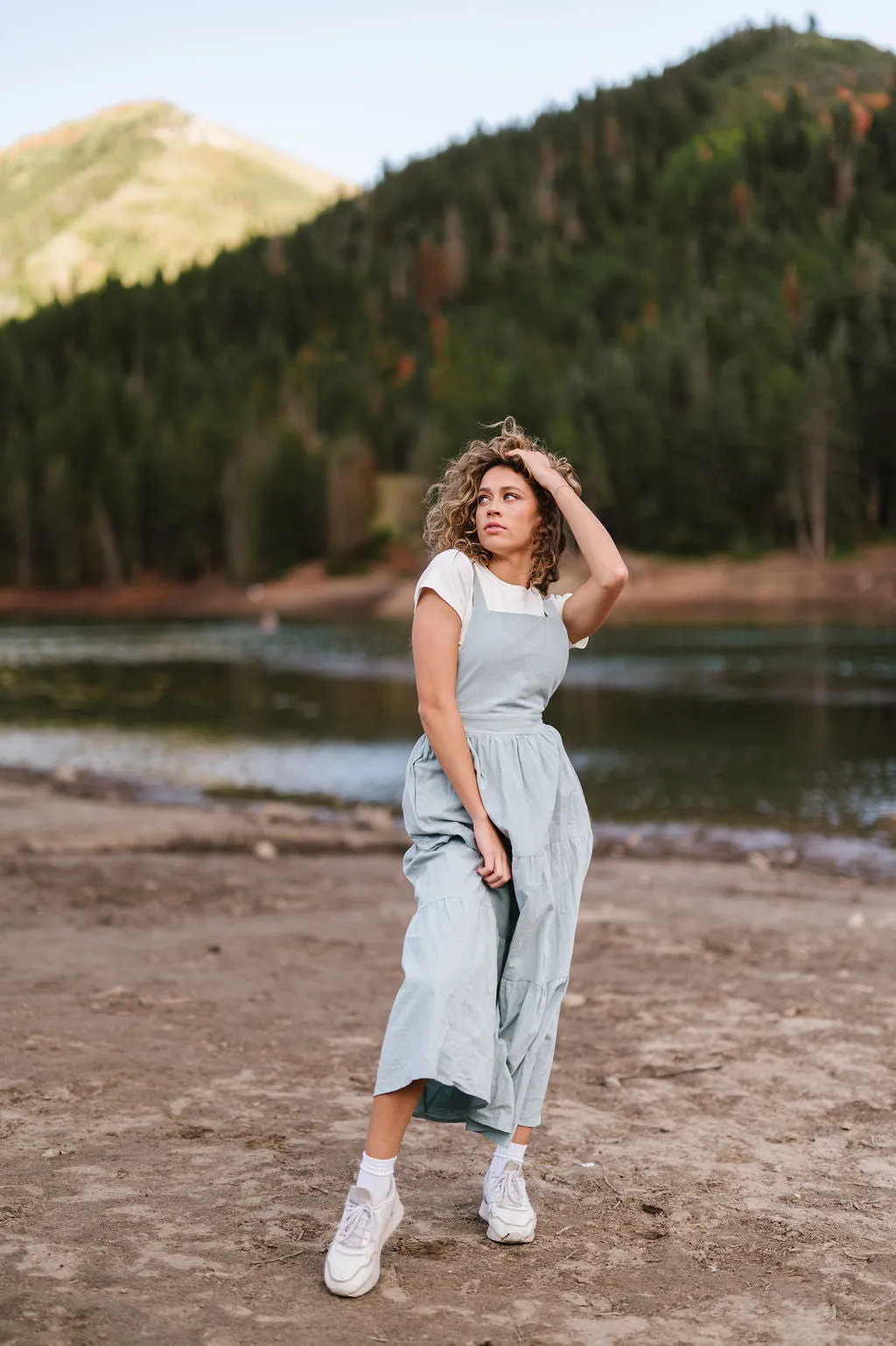 Overall Dress in Dusty Blue