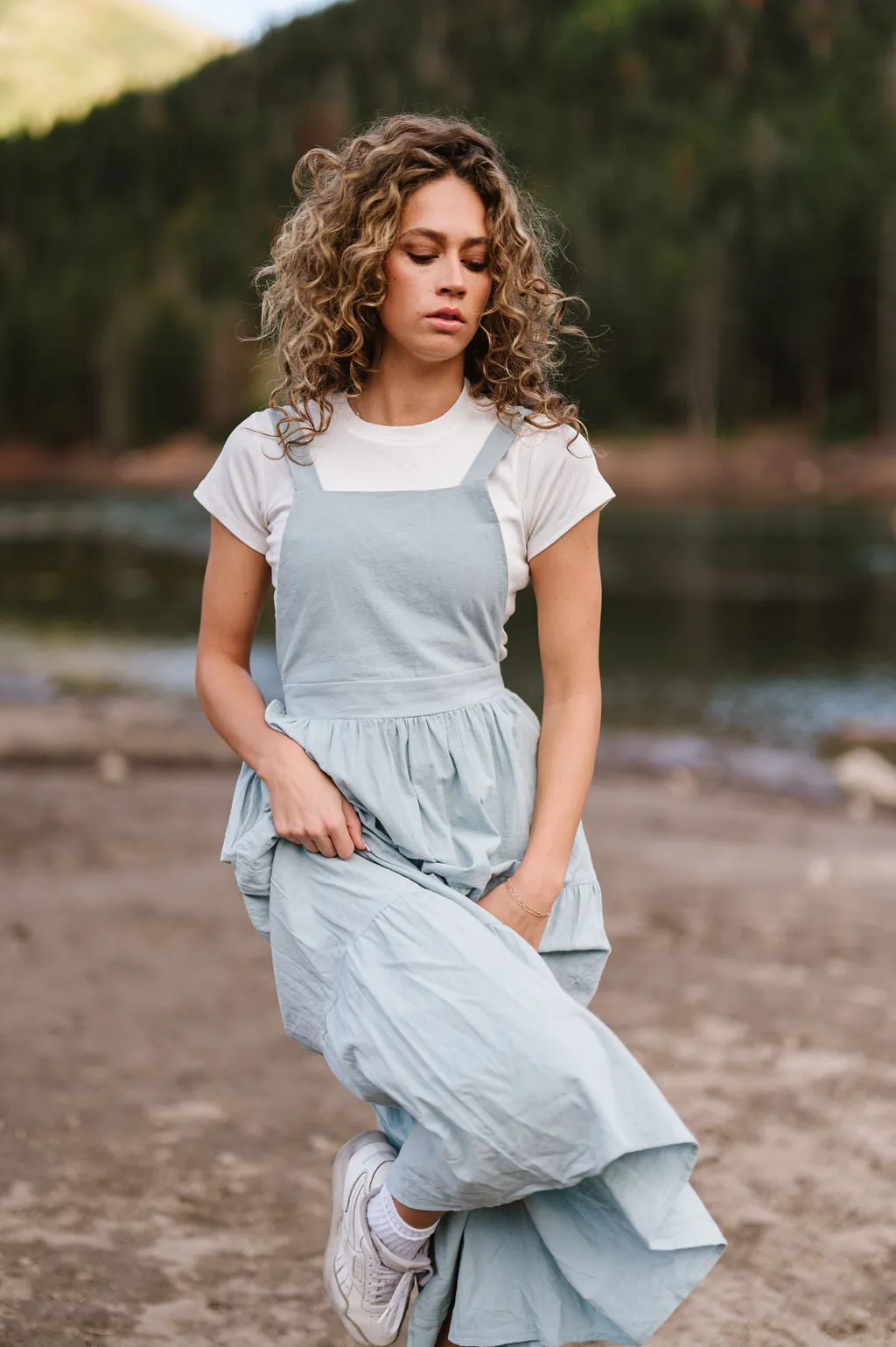 Overall Dress in Dusty Blue